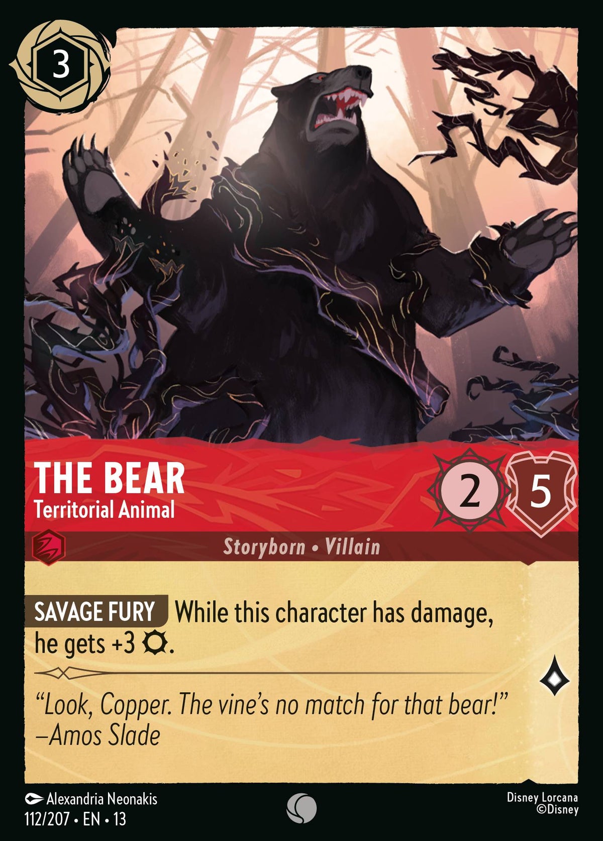 112/207 The Bear - Territorial Animal | Disney Lorcana Attack of the Vine!