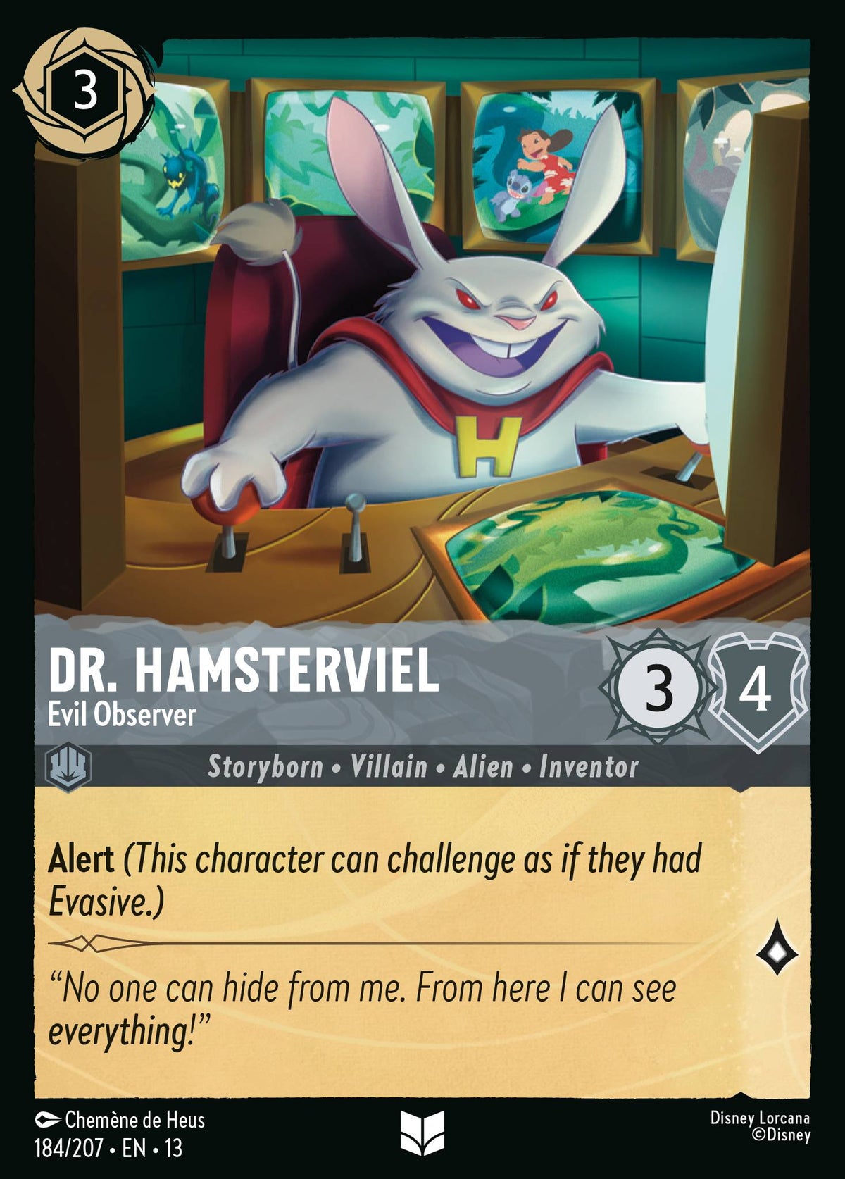 184/207 Dr. Hamsterviel - Evil Observer | Disney Lorcana Attack of the Vine!