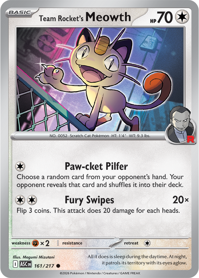 161/217 Team Rocket's Meowth Ascended Heroes Pokemon card