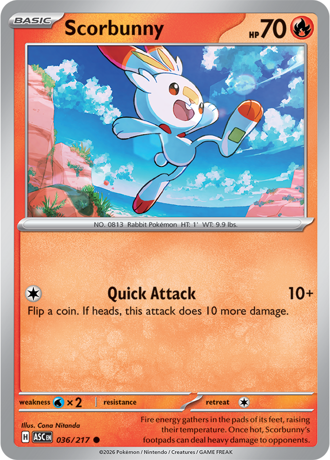 036/217 Scorbunny Ascended Heroes Pokemon card