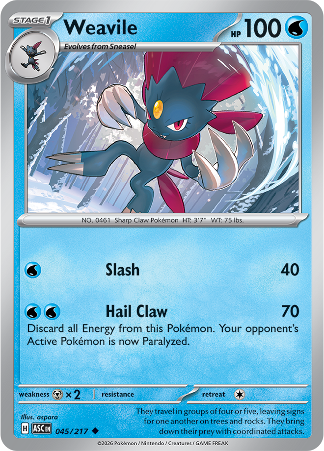 045/217 Weavile Ascended Heroes Pokemon card