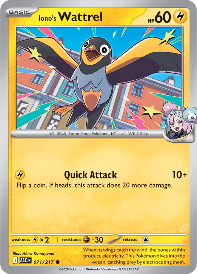 071/217 Iono's Wattrel Ascended Heroes Pokemon card