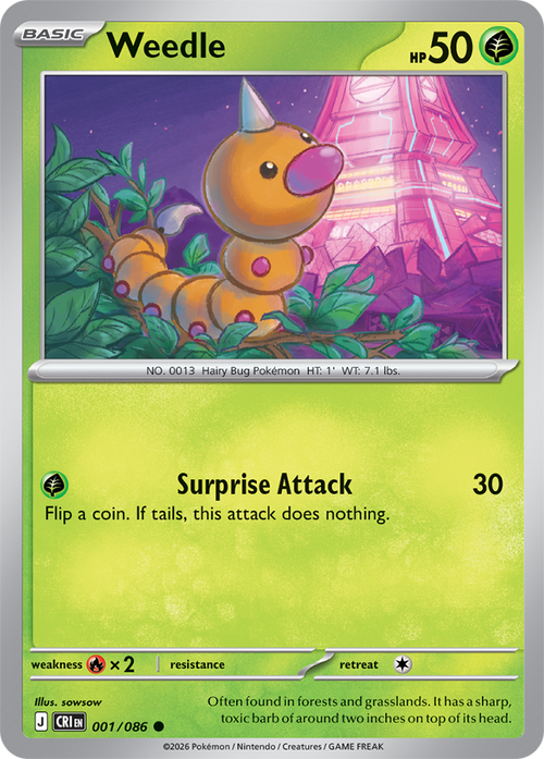 001/086 Weedle Chaos Rising Pokemon card