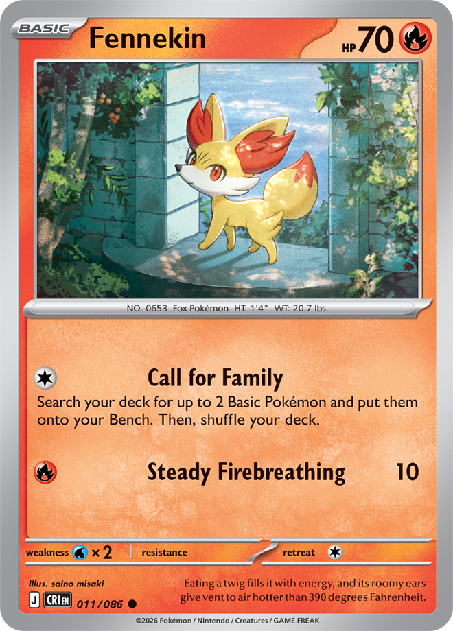 011/086 Fennekin Chaos Rising Pokemon card