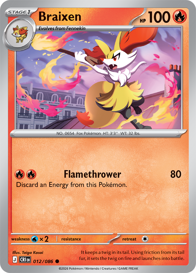 012/086 Braixen Chaos Rising Pokemon card