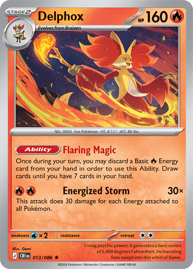 013/086 Delphox Chaos Rising Pokemon card