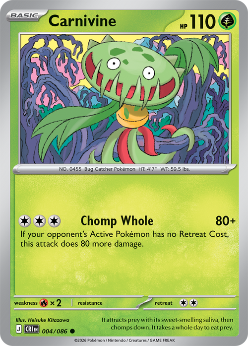 004/086 Carnivine Chaos Rising Pokemon card