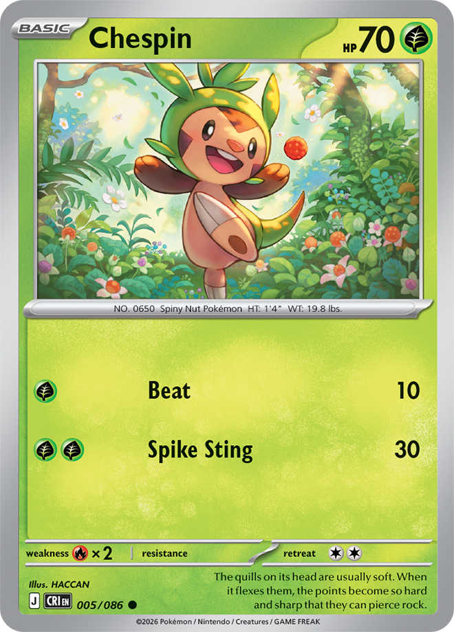 005/086 Chespin Chaos Rising Pokemon card