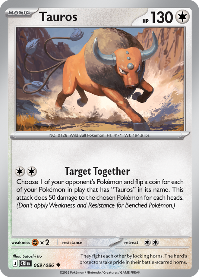069/086 Tauros Chaos Rising Pokemon card