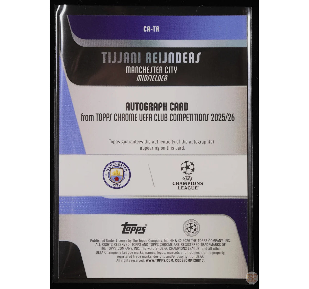 2025/26 Topps Chrome UEFA — Tijjani Reijnders Auto Aqua Lava /199