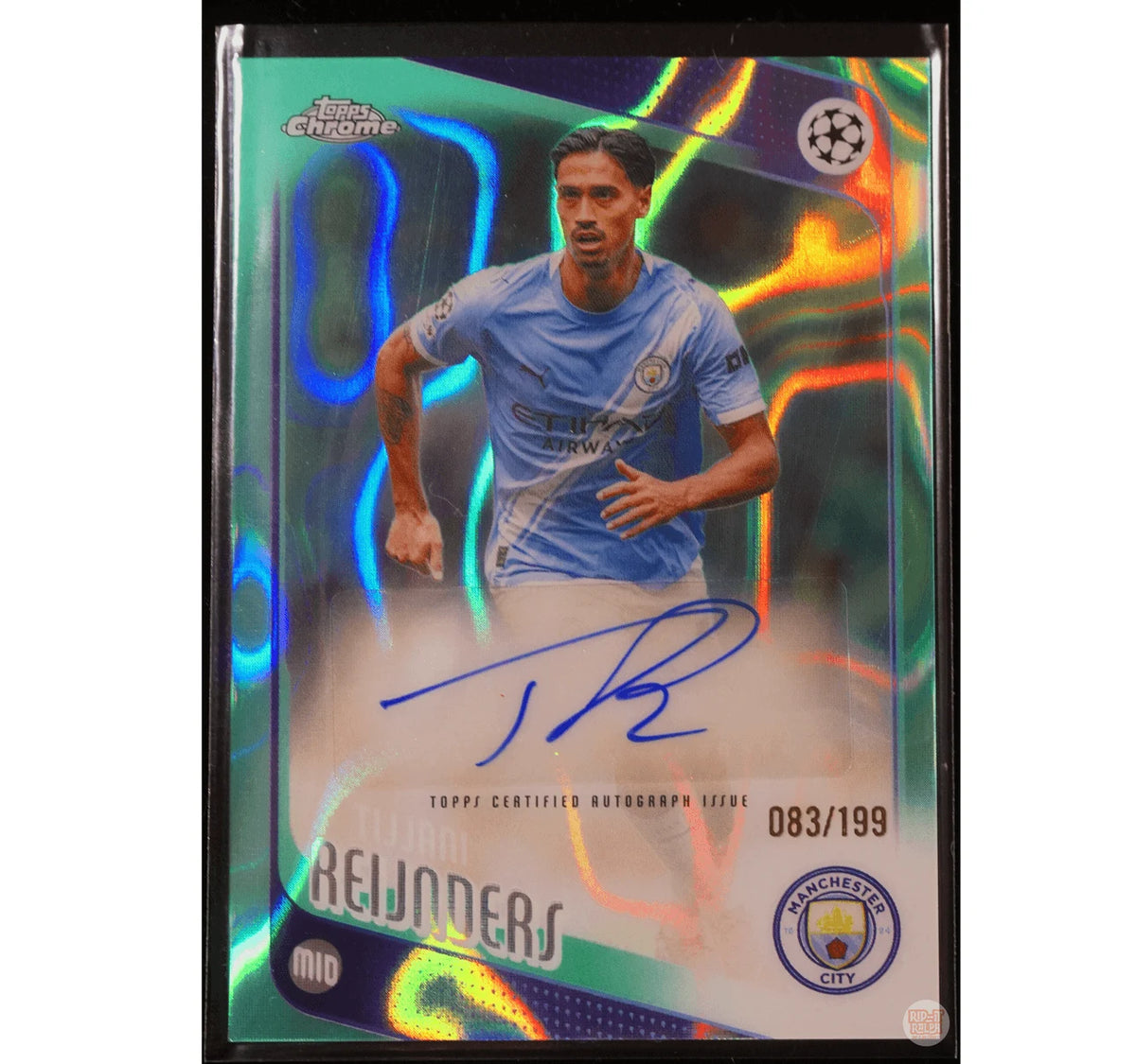 2025/26 Topps Chrome UEFA — Tijjani Reijnders Auto Aqua Lava /199