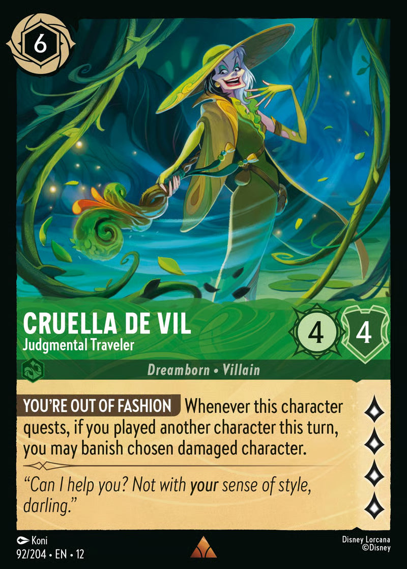 092/204 Cruella De Vil – Judgmental Traveler – Disney Lorcana Wilds Unknown card