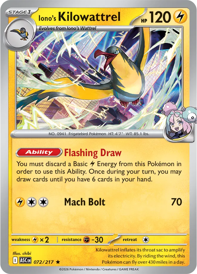 072/217 Iono's Kilowattrel - Holo | Pokemon Ascended Heroes