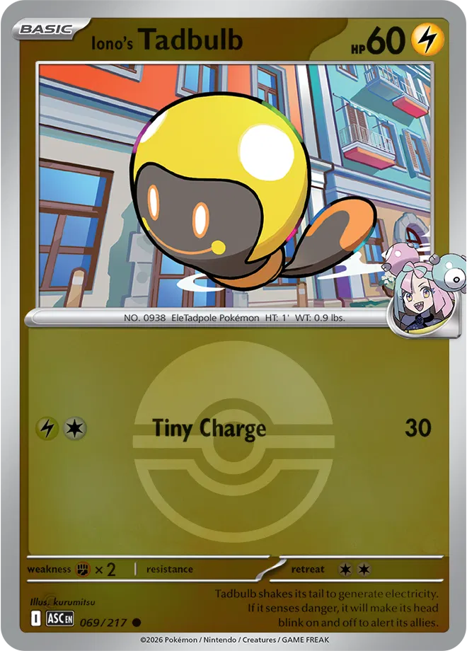 069/217 Iono's Tadbulb - Poke Ball Reverse Holo | Pokemon Ascended Heroes