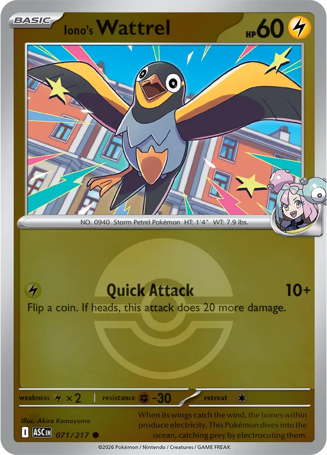 071/217 Iono's Wattrel - Poke Ball Reverse Holo | Pokemon Ascended Heroes