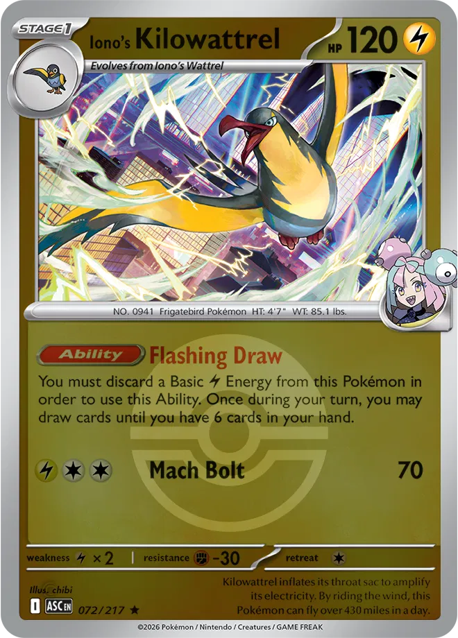 072/217 Iono's Kilowattrel - Poke Ball Reverse Holo | Pokemon Ascended Heroes