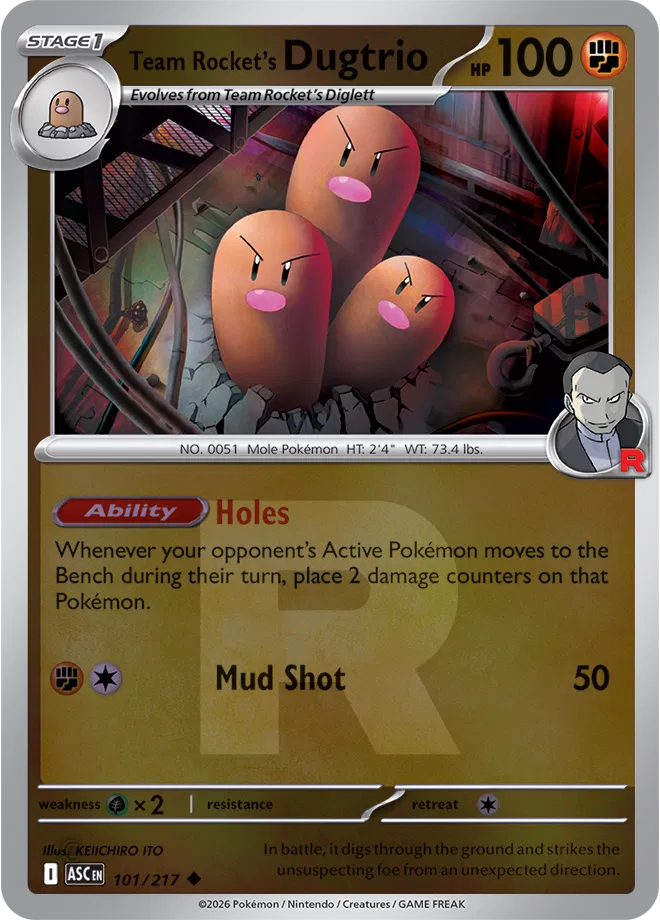 101/217 Team Rocket's Dugtrio - Team Rocket R Reverse Holo | Pokemon Ascended Heroes