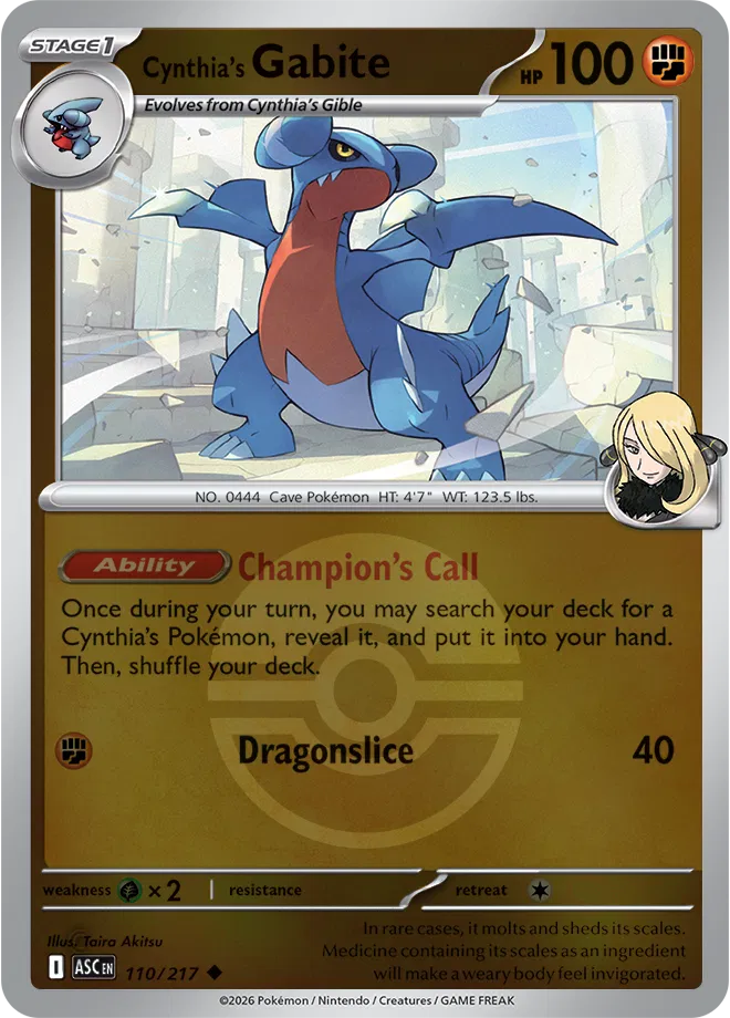 110/217 Cynthia's Gabite - Poke Ball Reverse Holo | Pokemon Ascended Heroes