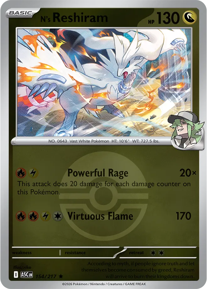 154/217 N's Reshiram - Poke Ball Reverse Holo | Pokemon Ascended Heroes