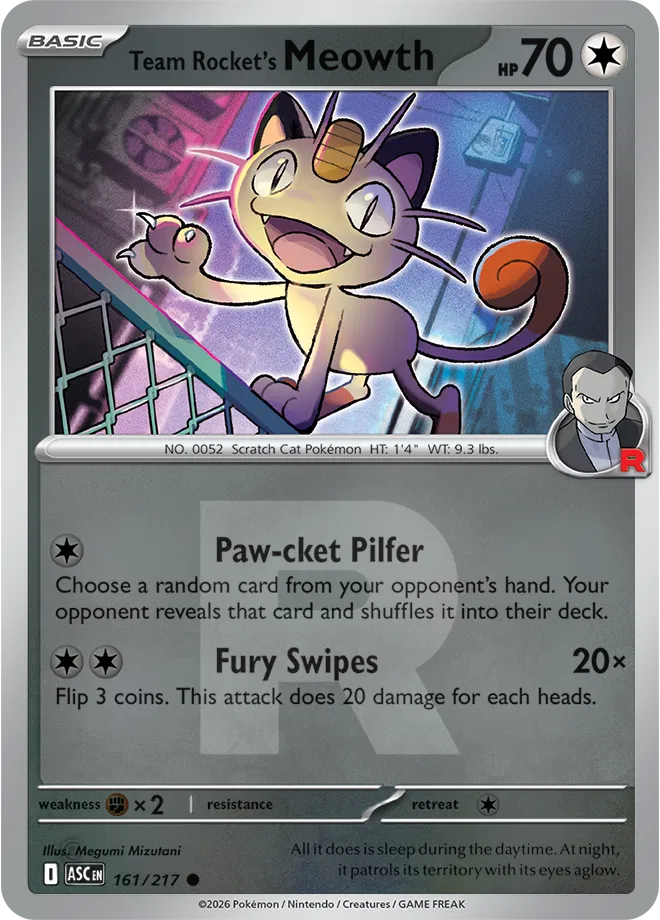 161/217 Team Rocket's Meowth - Team Rocket R Reverse Holo | Pokemon Ascended Heroes