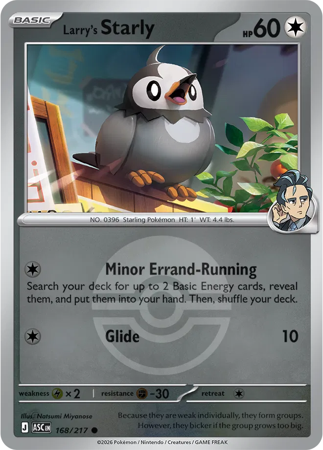168/217 Larry's Starly - Poke Ball Reverse Holo | Pokemon Ascended Heroes