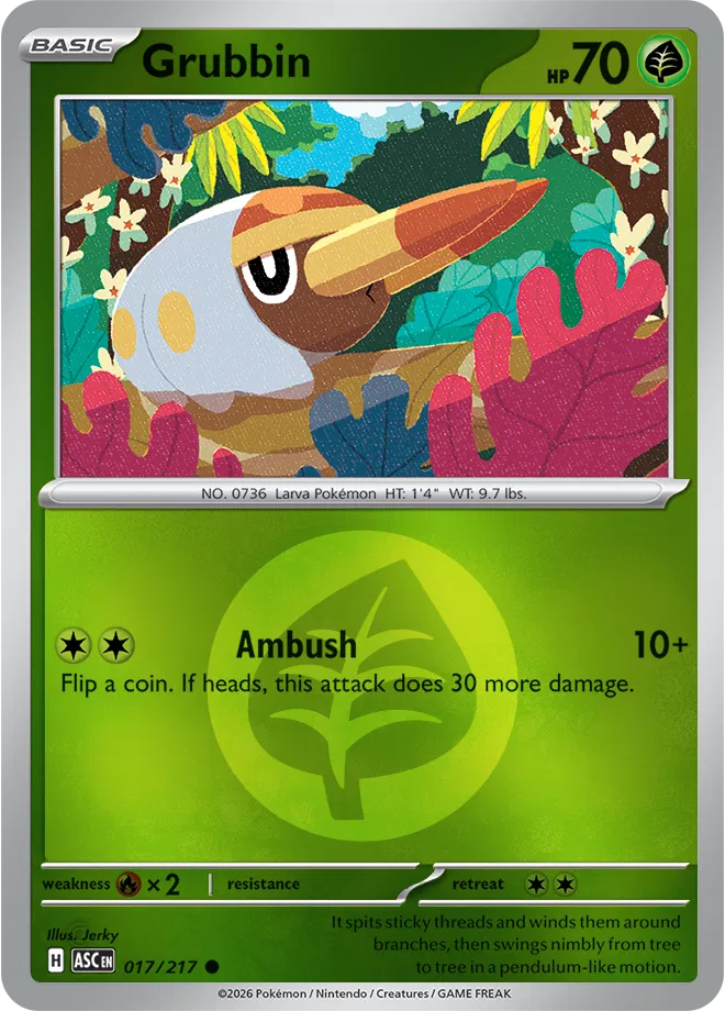 017/217 Grubbin - Energy Symbol Reverse Holo | Pokemon Ascended Heroes