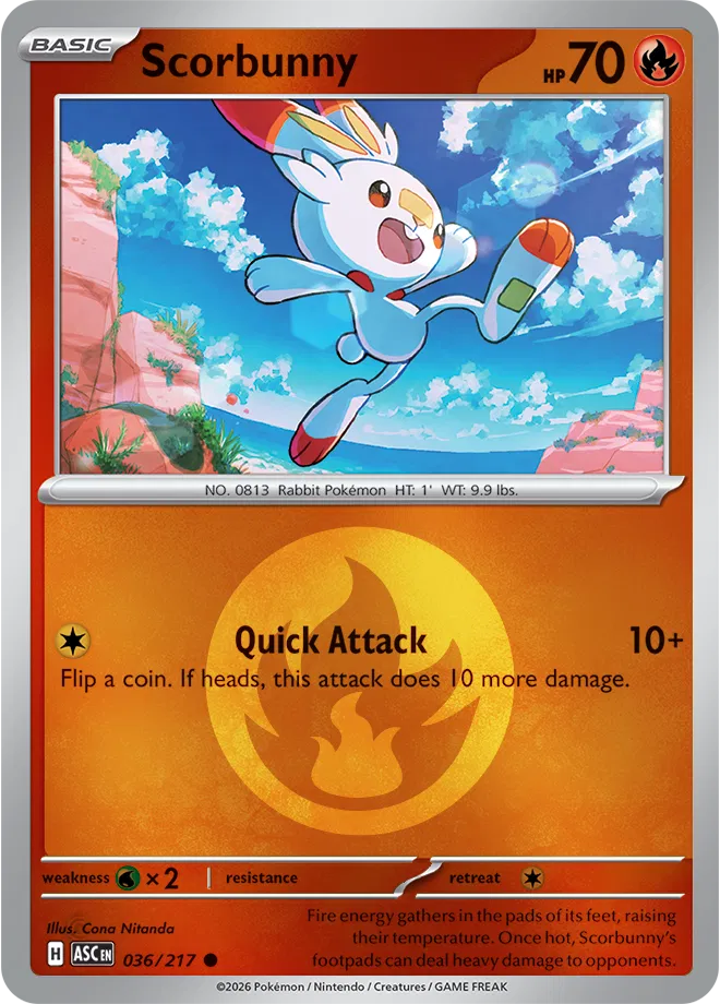 036/217 Scorbunny - Energy Symbol Reverse Holo | Pokemon Ascended Heroes
