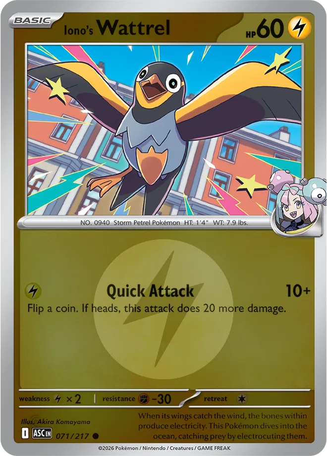071/217 Iono's Wattrel - Energy Symbol Reverse Holo | Pokemon Ascended Heroes