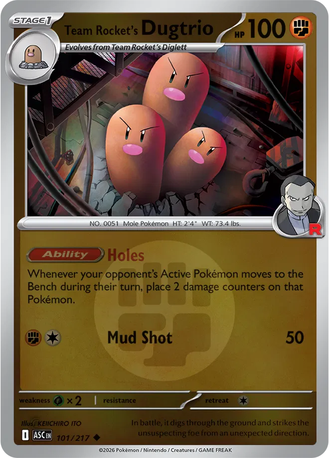 101/217 Team Rocket's Dugtrio - Energy Symbol Reverse Holo | Pokemon Ascended Heroes