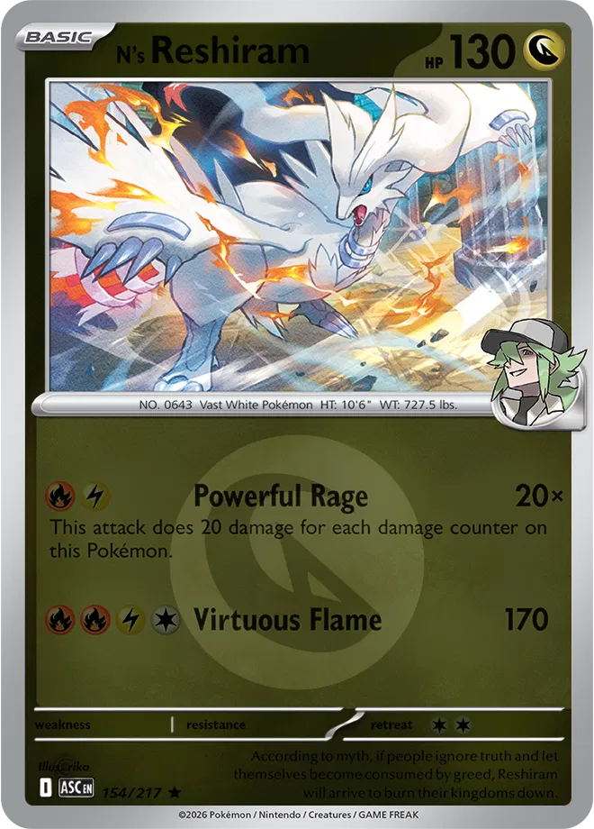 154/217 N's Reshiram - Energy Symbol Reverse Holo | Pokemon Ascended Heroes