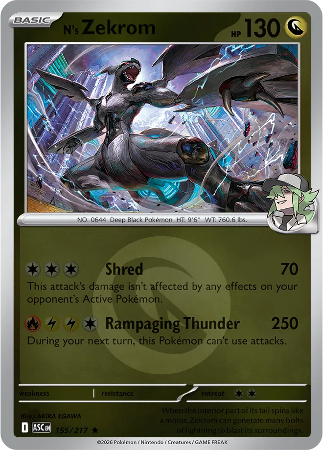 155/217 N's Zekrom - Energy Symbol Reverse Holo | Pokemon Ascended Heroes