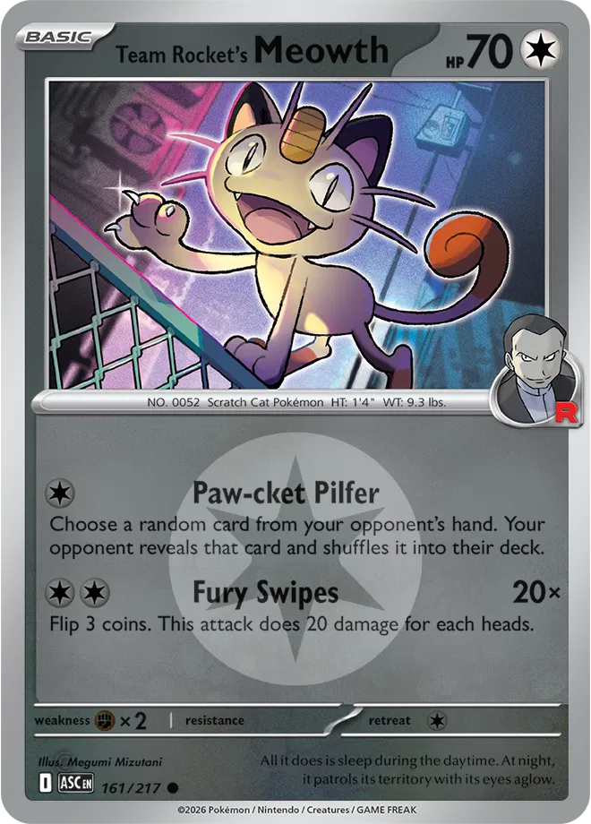 161/217 Team Rocket's Meowth - Energy Symbol Reverse Holo | Pokemon Ascended Heroes