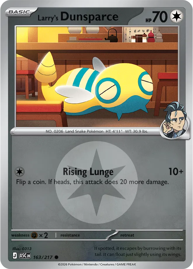 163/217 Larry's Dunsparce - Energy Symbol Reverse Holo | Pokemon Ascended Heroes