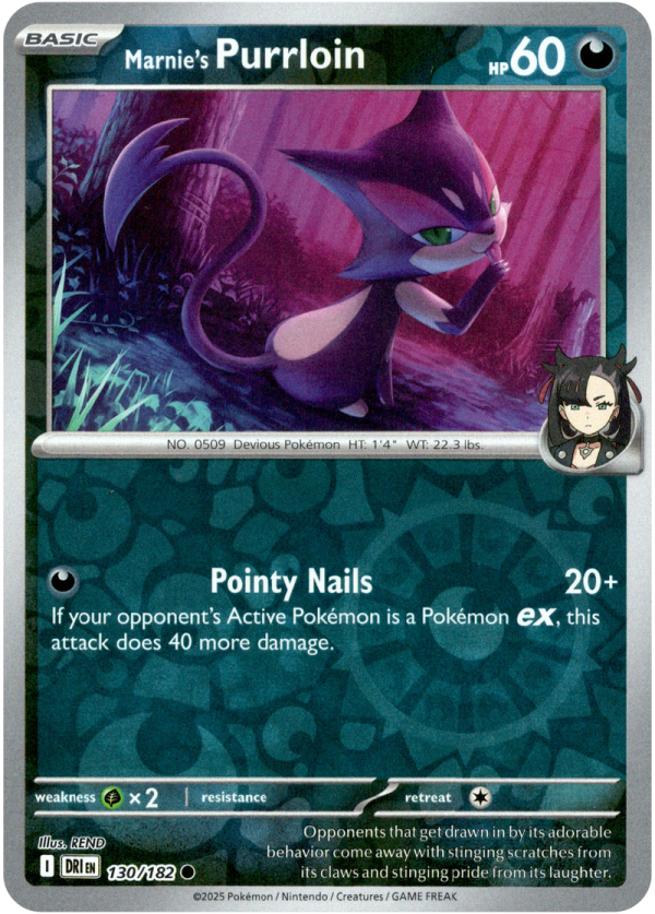 130/182 Marnie's Purrloin - Reverse Holo | Pokemon Scarlet & Violet—Destined Rivals