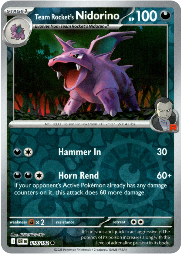 118/182 Team Rocket's Nidorino - Reverse Holo | Pokemon Scarlet & Violet—Destined Rivals