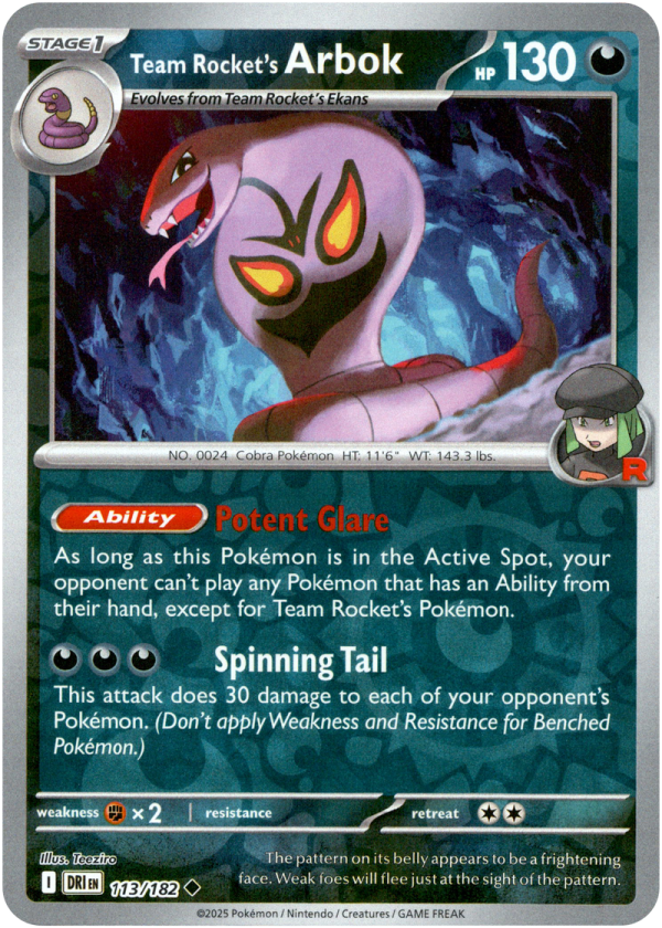 113/182 Team Rocket's Arbok - Reverse Holo | Pokemon Scarlet & Violet—Destined Rivals