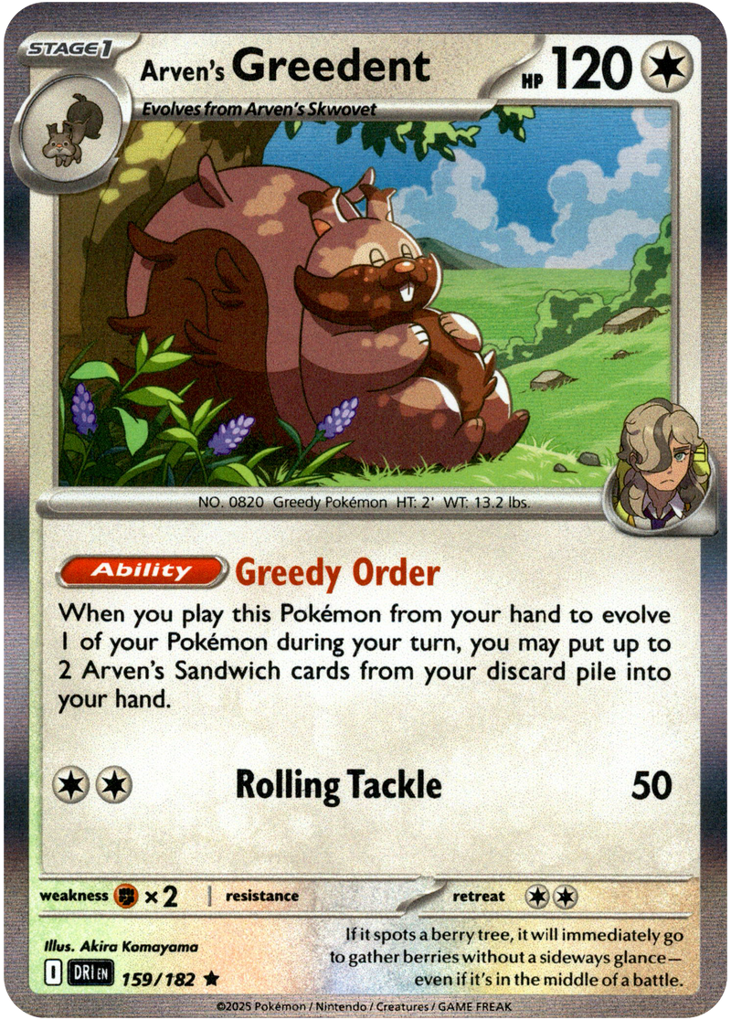 159/182 Arven's Greedent - Holo | Pokemon Scarlet & Violet—Destined Rivals