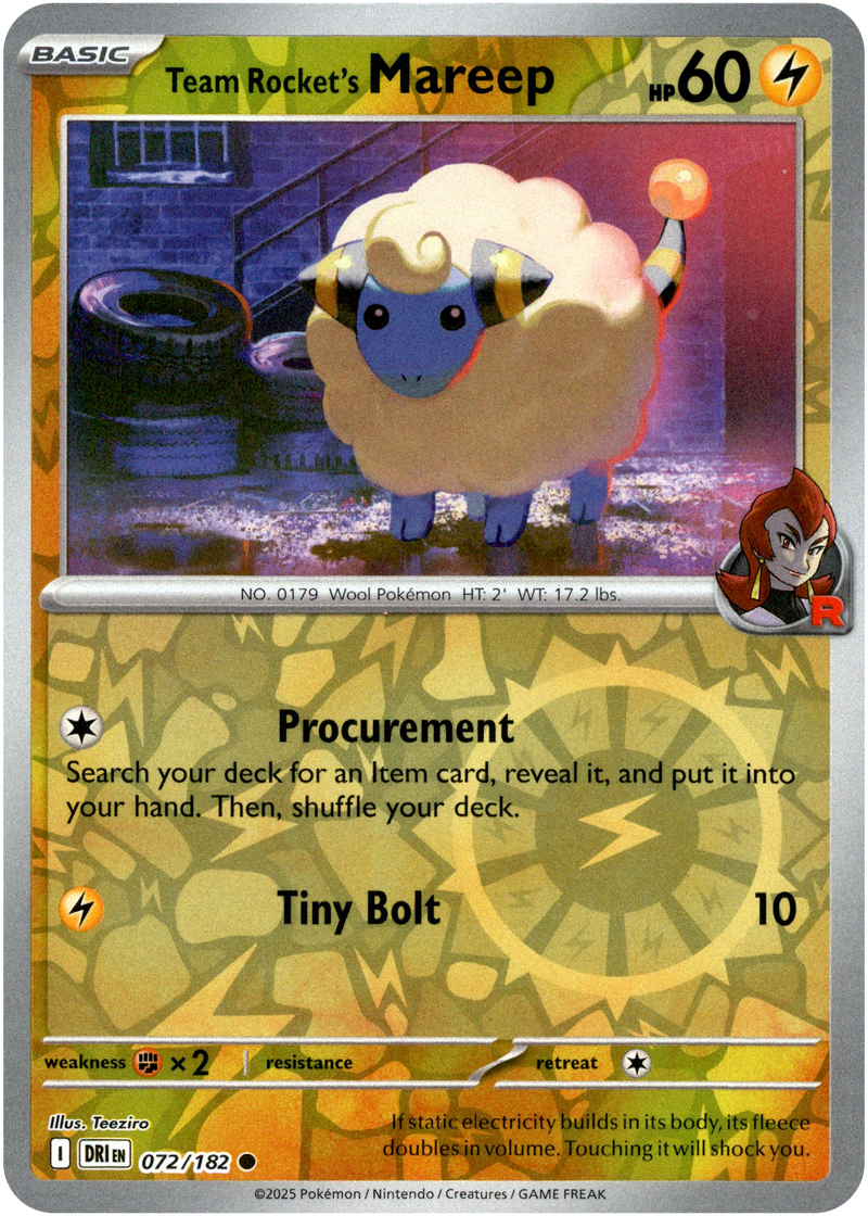 072/182 Team Rocket's Mareep - Reverse Holo | Pokemon Scarlet & Violet—Destined Rivals