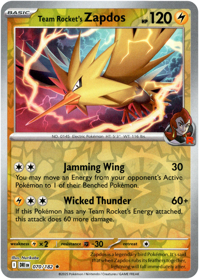 070/182 Team Rocket's Zapdos - Reverse Holo | Pokemon Scarlet & Violet—Destined Rivals