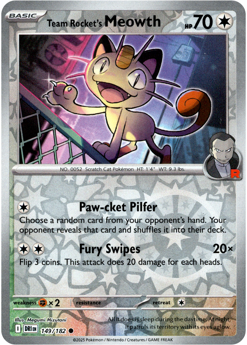149/182 Team Rocket's Meowth - Reverse Holo | Pokemon Scarlet & Violet—Destined Rivals